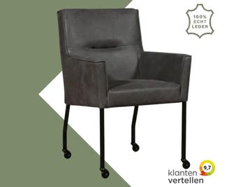 Leren eetkamerstoel met wieltjes en armleuning Lucky -, Huis en Inrichting, Bohemian, Industrieel, Modern, Scandinavisch, Nieuw