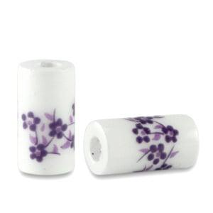 10 x Kralen keramiek tubes White-lotus purple, Ophalen of Verzenden, Nieuw, Kraal