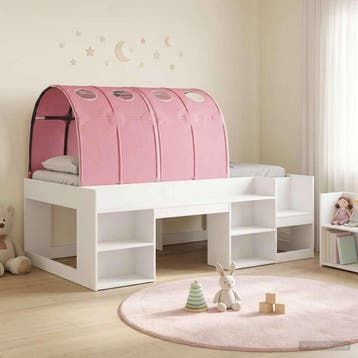 vidaXL Bed met Tunnel met plank 3 st Wit en Roze Bewerkt, Verzenden, Nieuw, Wit, Hout