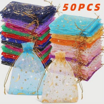 50 Stuks Organza Zakjes met Maan & Sterren - Goudkleurig - I, Verzenden, Nieuw