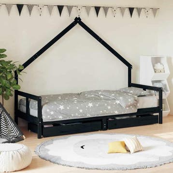 vidaXL Kinderbedframe 80x200 cm massief grenenhout zwart, Kinderen en Baby's, Kinderkamer | Bedden, Verzenden, Nieuw