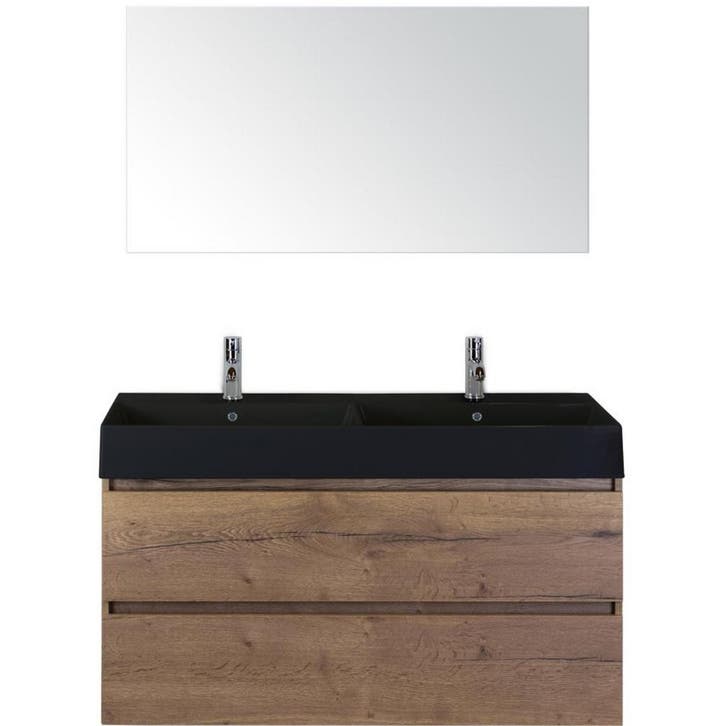 Maxx XL Badmeubelset 120 cm - Tabacco - Wastafel Kube Dubbel, Huis en Inrichting, Badkamer | Badkamermeubels, Nieuw, Ophalen of Verzenden