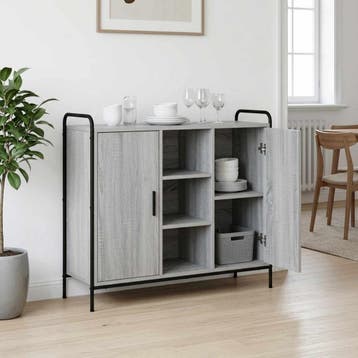 vidaXL Dressoir Grijs Sonoma 97 x 33 x 81 cm Bewerkt hout, Verzenden, Nieuw, Overige houtsoorten, Minder dan 50 cm