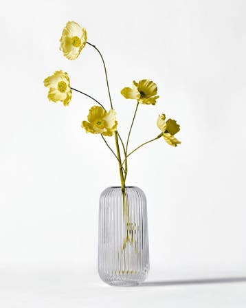 HEMA Vaas 16.5x20.5cm Bink glas ribbel transparant, Verzenden, Nieuw, Transparant