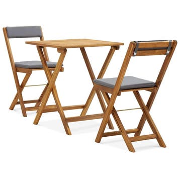 vidaXL 3-delige Bistroset inklapbaar met kussens massief, Verzenden, Nieuw, Hout