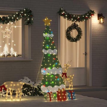 vidaXL Verlichte Kerstboom met 3 Cadeau Dozen 2D Warm Wit, Verzenden, Nieuw