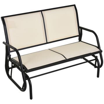 TRUUSK Schommelstoel 2-zits Tuinbank - Metaal - Zwart/Beige, Verzenden, Nieuw