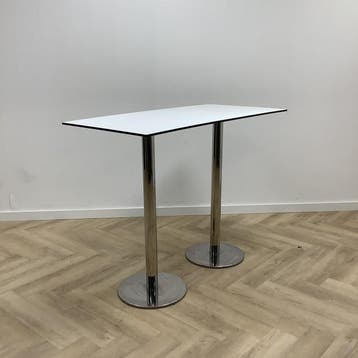 sta-tafel / bartafel 140x70 cm, wit - chroom, Ophalen of Verzenden, Gebruikt