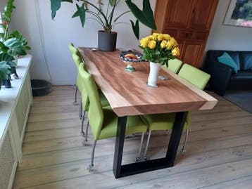 Set van 6 leren eetkamerstoelen - met wieltjes - groen leer, Huis en Inrichting, Stoelen, Ophalen of Verzenden, Nieuw, Leer