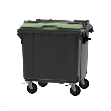 Afvalcontainer 4 wiel 1100 liter grijs met groene split lid, Verzenden, Nieuw