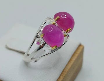 925 Zilveren Ring - Geelgoud verguld - Natuurlijke Ruby- 4.9