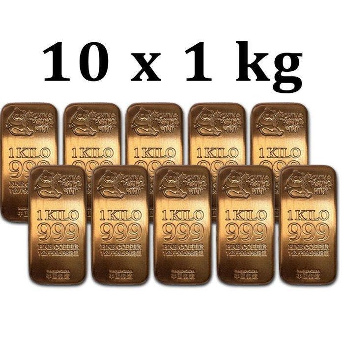 10 kilograms - Koper .999 - 10 x 1 Kilo 999 Fine Copper, Postzegels en Munten, Edelmetalen en Baren