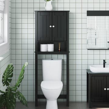 vidaXL Toiletmeubel BERG 60x27x164,5 cm massief hout zwart, Verzenden, Nieuw, 150 tot 200 cm