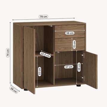 Commode Paarl 74x79x36 cm walnootkleurig [en.casa], Verzenden, Nieuw