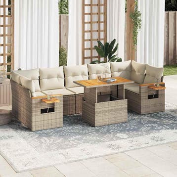 vidaXL 8-delige Loungeset met kussens poly rattan acacia, Verzenden, Nieuw, Loungeset