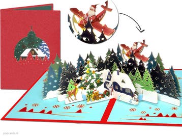 Kerstkaart Vliegende Kerstman pop-up kaart, Verzenden, Nieuw
