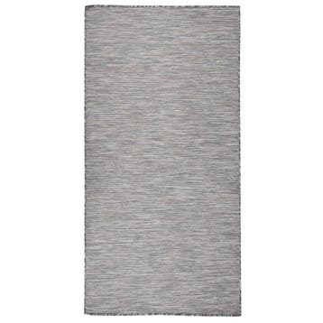 vidaXL Buitenkleed platgeweven 100x200 cm bruin en blauw, Verzenden, Nieuw, Zwart