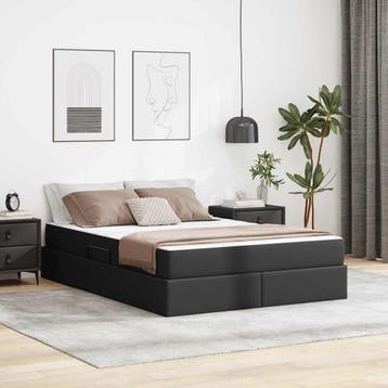 vidaXL Opslag bed met matras met opslag 2 st Zwart Leer, Verzenden, Nieuw, Zwart