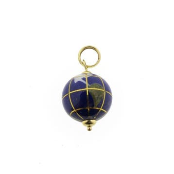 Gouden wereldbol hanger met emaille en parelmoer, Ophalen of Verzenden, Gebruikt, Goud, Overige merken