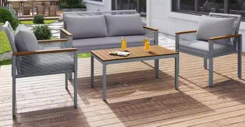 Balkon Lounge Set 2 Fauteuils, Tafel en amp; Kussens 4-Delig, Tuin en Terras, Tuinbanken, Verzenden, Nieuw