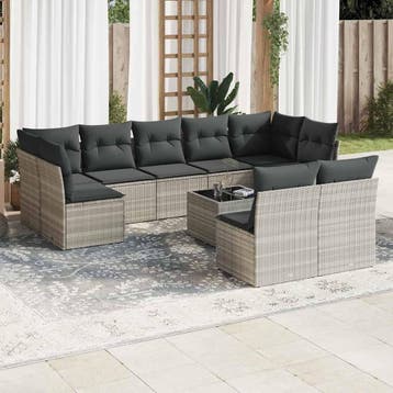 vidaXL 10-delige Loungeset met kussens poly rattan, Verzenden, Nieuw, Loungeset