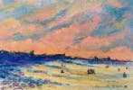 Deauville, le soir - Pastel et encre. Ecole française XXe