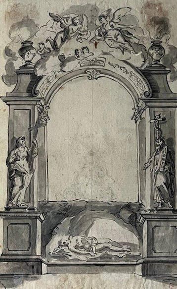 Italiaanse school (XVIII) - Progetto per cappella gentilizia, Antiek en Kunst
