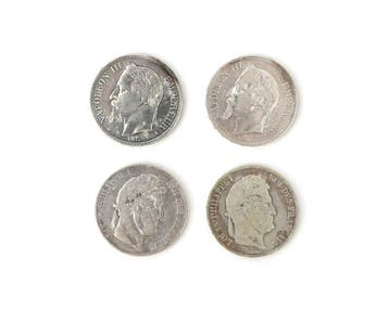 Vier zilveren munten, 5-Francs, Frankrijk, 19e eeuw