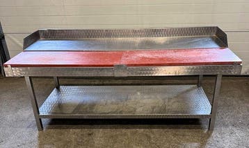 RVS Snijtafel, Werktafel met 2 snijbladen, B200 x D90 x, Gebruikt