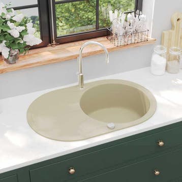 vidaXL Gootsteen enkele bak ovaal graniet beige, Verzenden, Nieuw