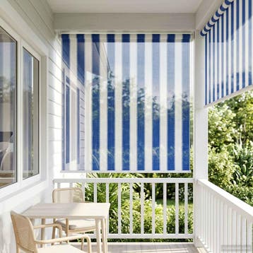 vidaXL Buitenrolgordijn 90% UV-blok Blauw en Witte Streep 80, Verzenden, Nieuw, Blauw