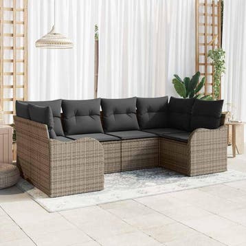 vidaXL Tuin Sofa Set 6 st Grijs Poly riet, Verzenden, Nieuw, Rotan, 6 zitplaatsen