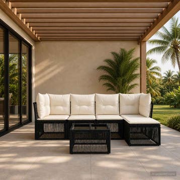 vidaXL Tuinbankenset 6 pcs Zwart poly rattan, Verzenden, Nieuw, 6 zitplaatsen