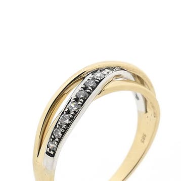 Bicolor gouden ring met zirconia, Sieraden, Tassen en Uiterlijk, Gebruikt, Ophalen of Verzenden, 17 tot 18, Met edelsteen