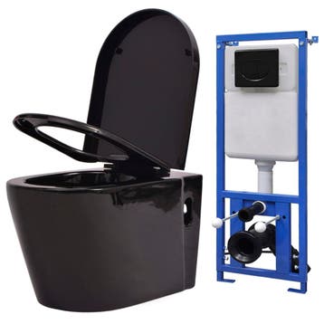 vidaXL Hangend toilet met verborgen stortbak keramiek zwart, Doe-het-zelf en Verbouw, Sanitair, Verzenden, Nieuw