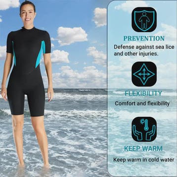 Dames 3mm Neopreen Shorty Wetsuit met Korte Mouwen en Rugrit, Watersport en Boten, Verzenden, Nieuw