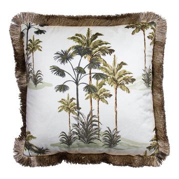 kussen fluweel gouden franjes palmboom wit 45x45cm, Verzenden, Nieuw