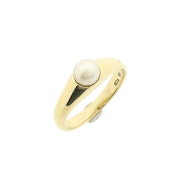 Vintage gouden ring met parel, Gebruikt, Ophalen of Verzenden, Kleiner dan 17, Met edelsteen