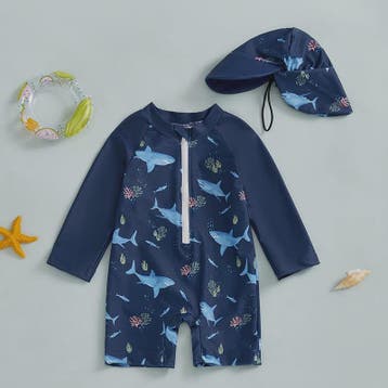 Zwemset Jongens 0-5 Jaar: Rash Guard met Haaienprint en Zonn, Kinderen en Baby's, Verzenden, Nieuw