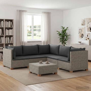 vidaXL 6 st Rieten Loungeset met Kussens GENDT Natuurlijk, Tuin en Terras, Tuinsets en Loungesets, 6 zitplaatsen, Nieuw, Loungeset
