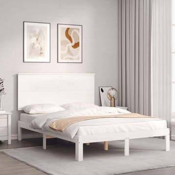 vidaXL Bedframe met hoofdbord massief hout wit, Huis en Inrichting, Verzenden, Wit, Hout, Nieuw