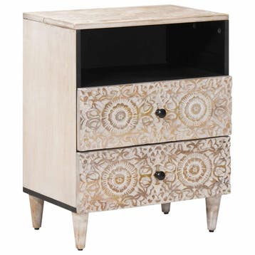vidaXL Bed kast Wit 50 x 33 x 60 cm Massief Mango Hout, Minder dan 45 cm, Verzenden, Nieuw, 55 tot 70 cm
