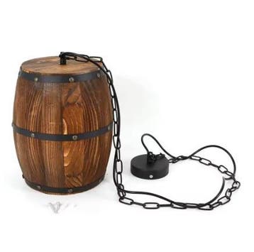 Retro Houten Wijnvat Hanglamp – Industriële E27 Plafondlampe, Verzenden, Nieuw