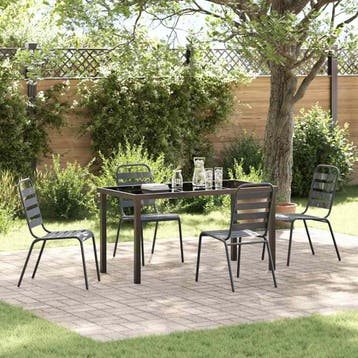 vidaXL Tuin eettafelset 5 st Antraciet Gepoedercoat staal, Verzenden, Nieuw, 5 zitplaatsen