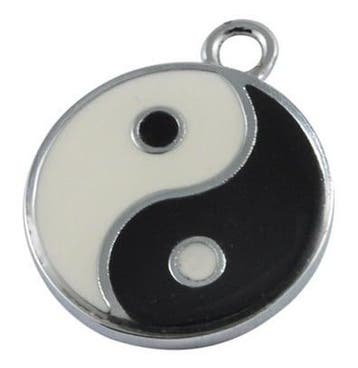 Emaille bedeltje, muntje yin yang 24mm oogje: 2mm (Bedels), Ophalen of Verzenden, Nieuw, Bedel