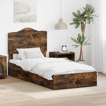 vidaXL Opslag bed met lade Gerookt eiken 90 x 190 cm Bewerkt, Verzenden, Nieuw, Bruin, Hout