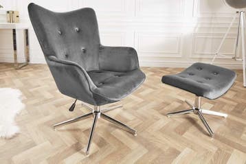 Design fauteuil MR. LOUNGER grijs chroom fluweel in hoogte, Huis en Inrichting, Fauteuils, Ophalen of Verzenden, Nieuw