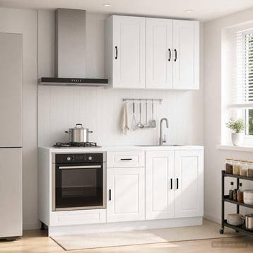 vidaXL Keukenblok PORTO 5 pcs Hoogglans Wit Bewerkt hout, Huis en Inrichting, Verzenden, Nieuw, Wit