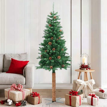 vidaXL Kerstboom met echt hout en dennenappels smal 180 cm, Verzenden, Nieuw