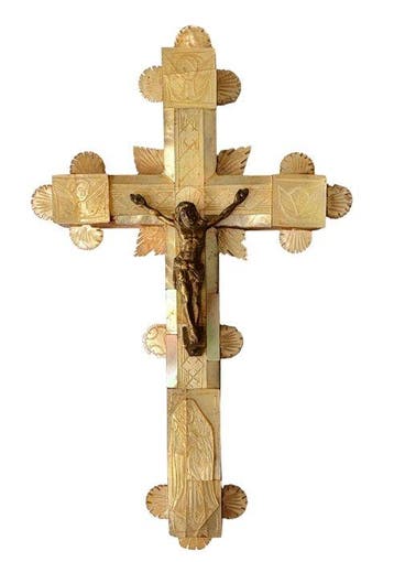Crucifix - Hout - Parelmoer - 1920-1930 - Kruisbeeld van